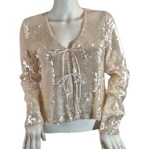 Gianni Bini Women's Size XS Kate Sequin V Neck Long Sleeve Tie Front Cardigan 62